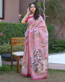 Light Pink Shimmer Silk Printed Saree