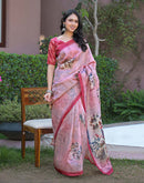 Light Pink Shimmer Silk Printed Saree