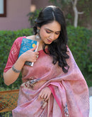 Light Pink Shimmer Silk Printed Saree