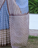 Light Blue Shimmer Silk Printed Saree