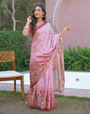 Light Pink Silk Printed Saree