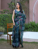 Rama Blue Chanderi Bandhani Printed Saree