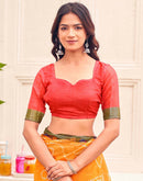 Orange Linen Bandhani Printed Saree 