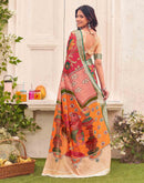 Red Linen Printed Kalamkari Saree 
