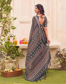 Dark Grey Linen Printed Saree 