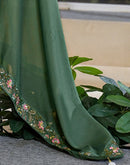 Light Green Shimmer Georgette Embroidery Lace Saree