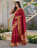 Maroon Silk Woven Banarasi Saree