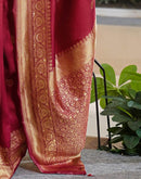 Maroon Silk Woven Banarasi Saree