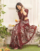 Maroon Silk Printed Kalamkari Saree