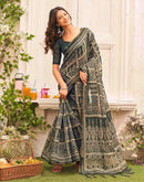 Dark Grey Shimmer Silk Printed Saree