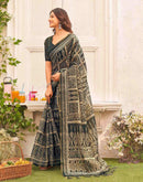 Dark Grey Shimmer Silk Printed Saree