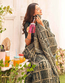 Dark Grey Shimmer Silk Printed Saree
