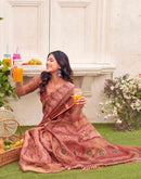 Dusty Rose Pink Shimmer Silk Printed Saree