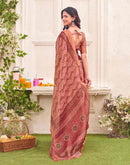 Dusty Rose Pink Shimmer Silk Printed Saree