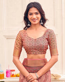 Dusty Rose Pink Shimmer Silk Printed Saree