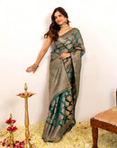 Rama Green Silk Woven Banarasi Saree