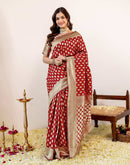 Maroon Silk Woven Banarasi Saree
