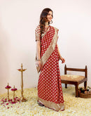 Maroon Silk Woven Banarasi Saree