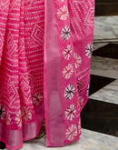 Pink Linen Bandhani Printed Saree