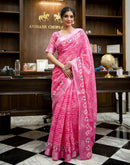 Pink Linen Bandhani Printed Saree