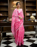 Pink Linen Bandhani Printed Saree