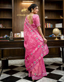 Pink Linen Bandhani Printed Saree