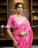 Pink Linen Bandhani Printed Saree