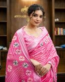 Pink Linen Bandhani Printed Saree