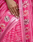 Pink Linen Bandhani Printed Saree