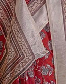 Coral Red Linen Printed Saree