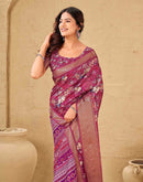Magenta Silk Floral Printed Woven Border Saree