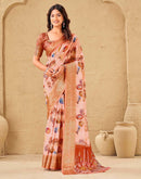 Light Pink Silk Floral Printed Woven Border Saree