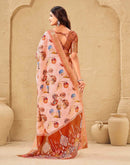 Light Pink Silk Floral Printed Woven Border Saree