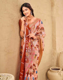 Light Pink Silk Floral Printed Woven Border Saree