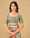 Multicoloured Silk Printed Woven Border Saree