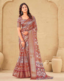 Rust Silk Printed Woven Border Saree