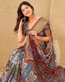 Multicoloured Silk Printed Woven Border Saree