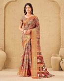 Brown Silk Printed Woven Border Saree