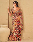 Brown Silk Printed Woven Border Saree