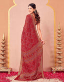 Red Georgette Bandhani Printed Saree