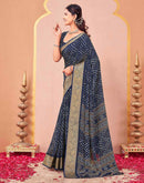 Navy Blue Georgette Bandhani Printed Saree