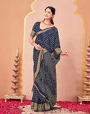 Navy Blue Georgette Bandhani Printed Saree