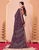 Wine Georgette Bandhani Printed Saree