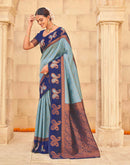 Aqua Blue Silk Woven Banarasi Saree