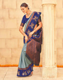 Aqua Blue Silk Woven Banarasi Saree