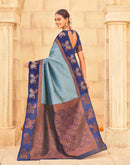 Aqua Blue Silk Woven Banarasi Saree