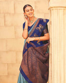 Aqua Blue Silk Woven Banarasi Saree