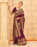 Dark Magenta Silk Woven Kanjivaram Saree