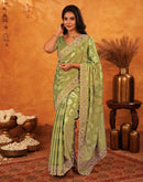 Pista Green Silk Woven Embroidery Stone Work Embellished Saree