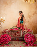 Coral Pink Silk Woven Banarasi Saree